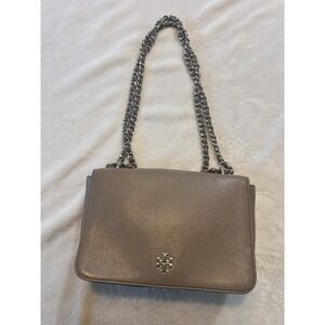 Tory Burch Britten Leather, Crossbody Shoulder strap, French Grey/Silver, Small